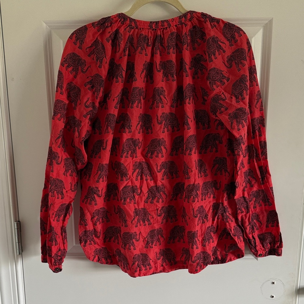 J. Crew Red Elephant Pattern Blouse Kids size 12 - Picture 5 of 7